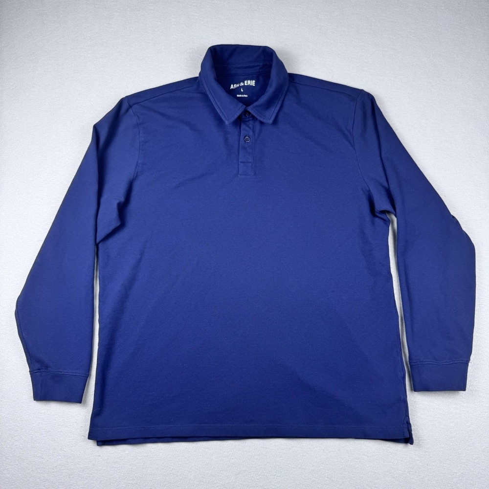Ash & Erie Long Sleeve Polo Men L Blue Preppy Golf Collar Knit Pima Cotton - Picture 2 of 8